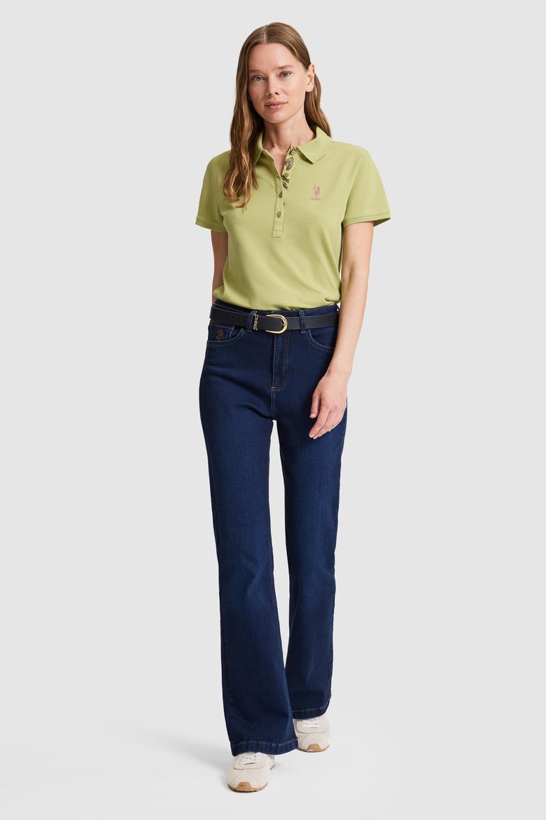 Kadın Yeşil Polo Yaka Basic Tişört - 50321798060