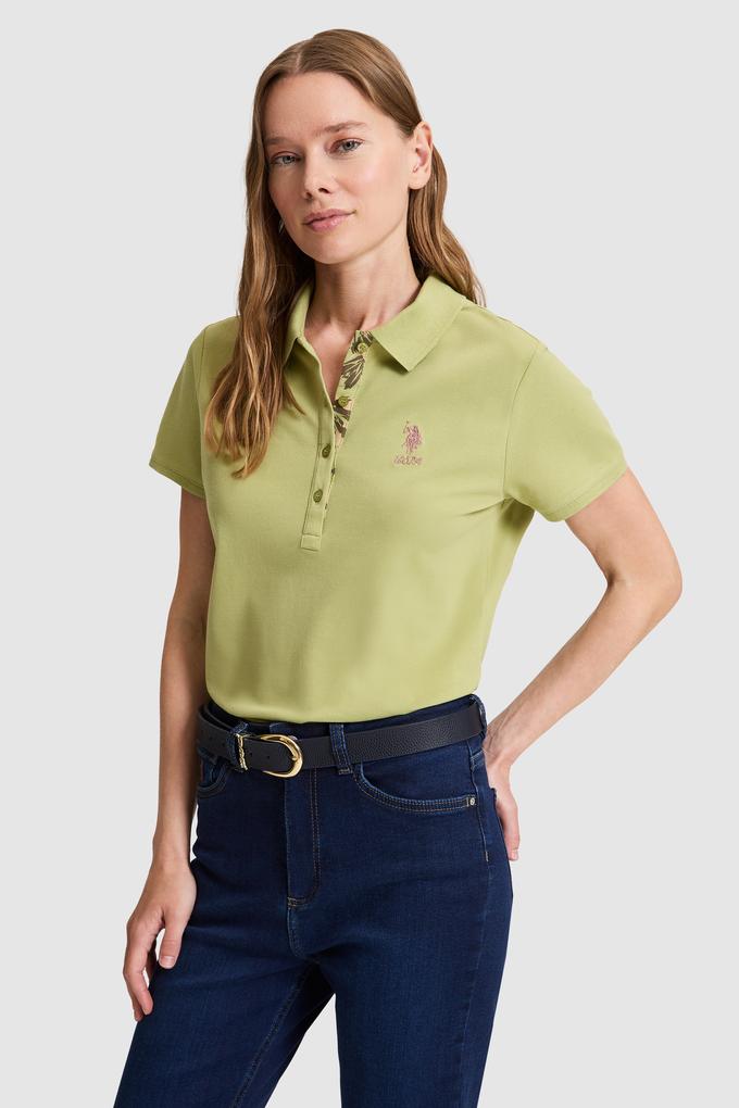 Kadın Yeşil Polo Yaka Basic Tişört