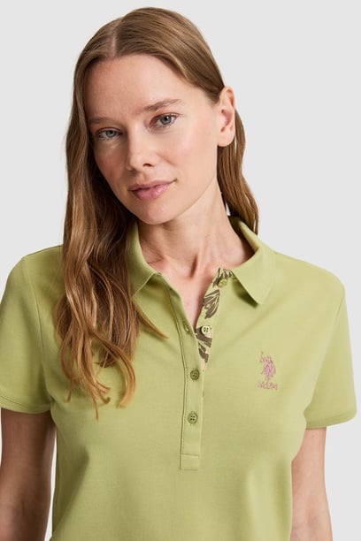 Kadın Yeşil Polo Yaka Basic Tişört