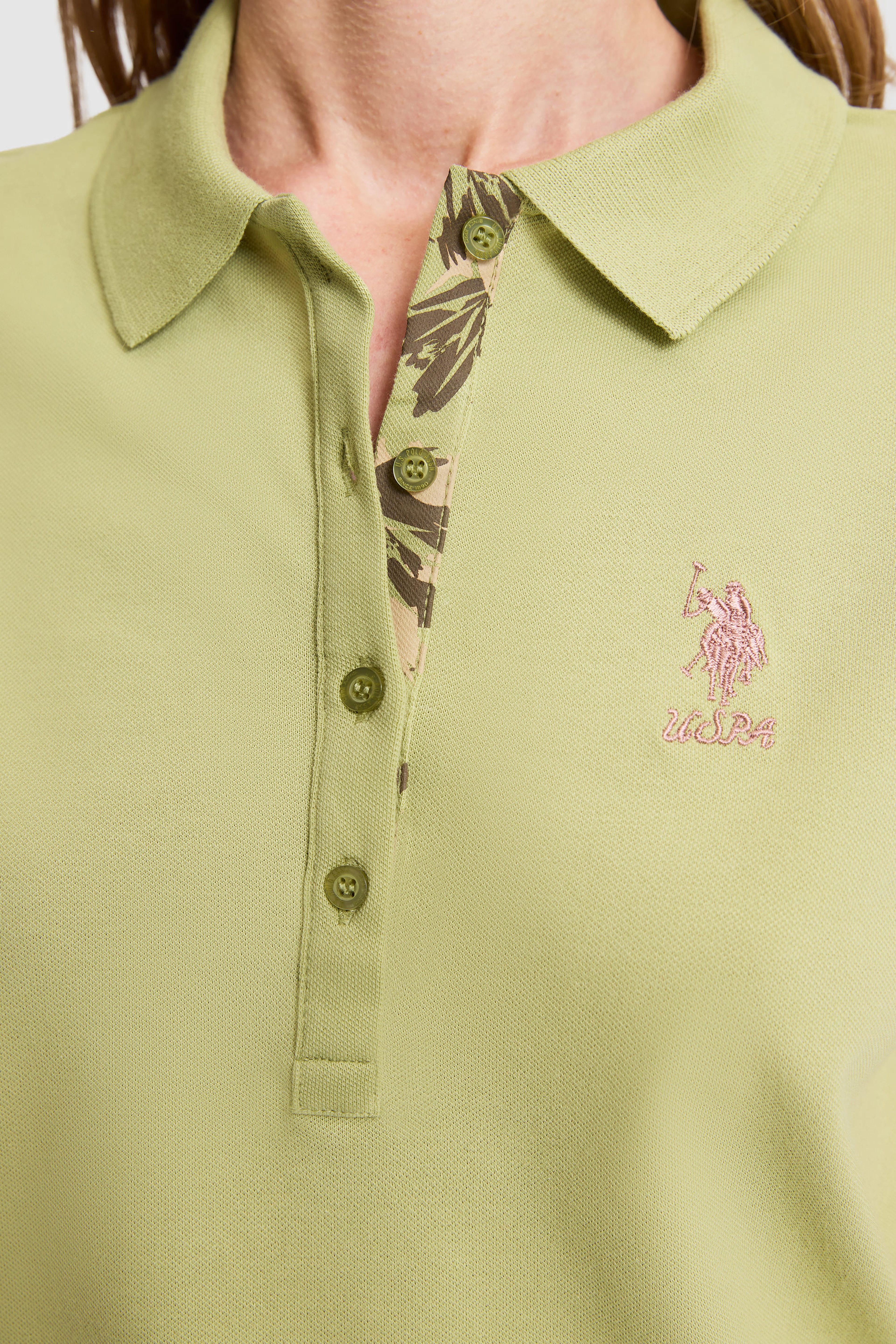 Kadın Yeşil Polo Yaka Basic Tişört - Image 6