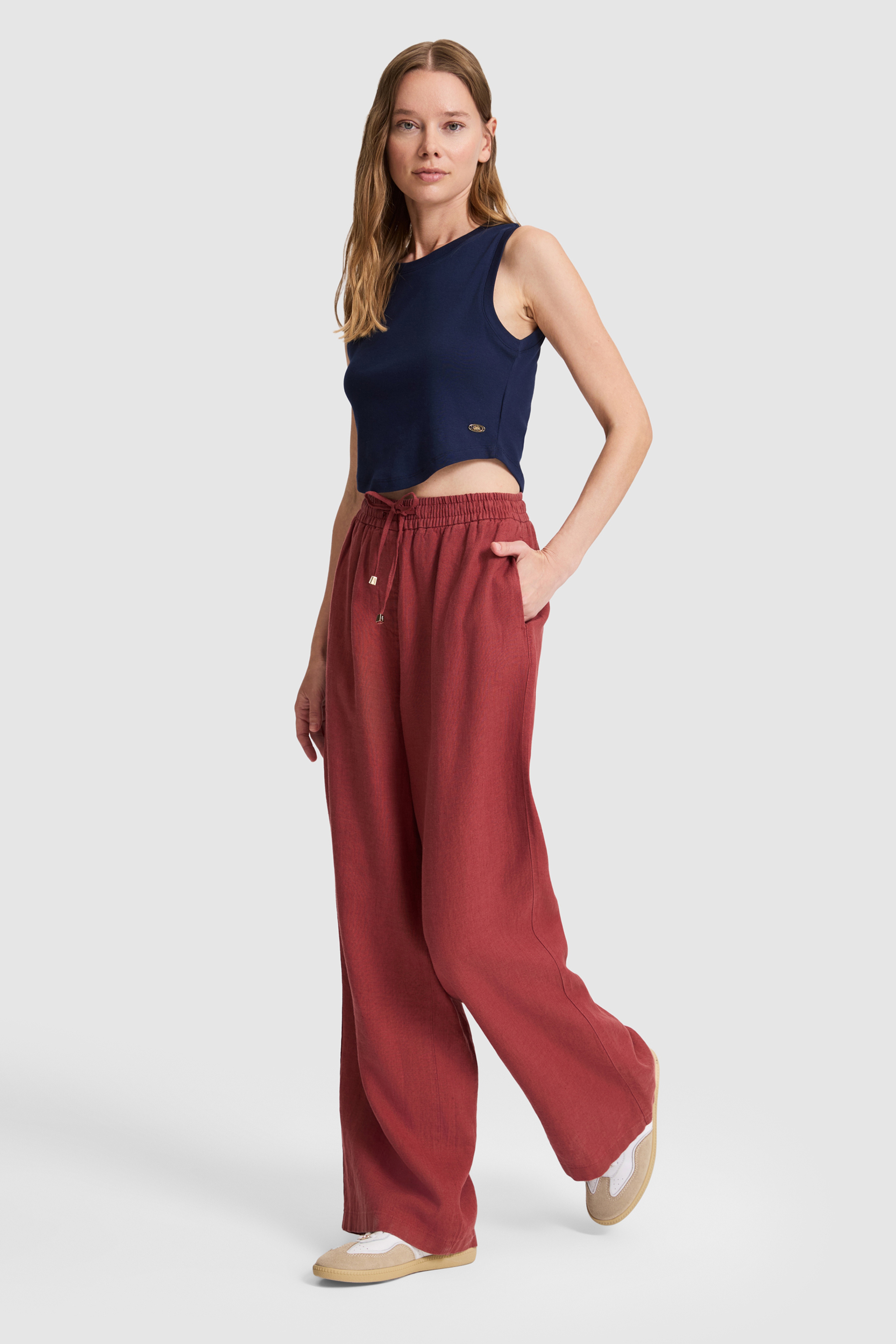Kadın Vişne Kanvas Pantolon - Image 3