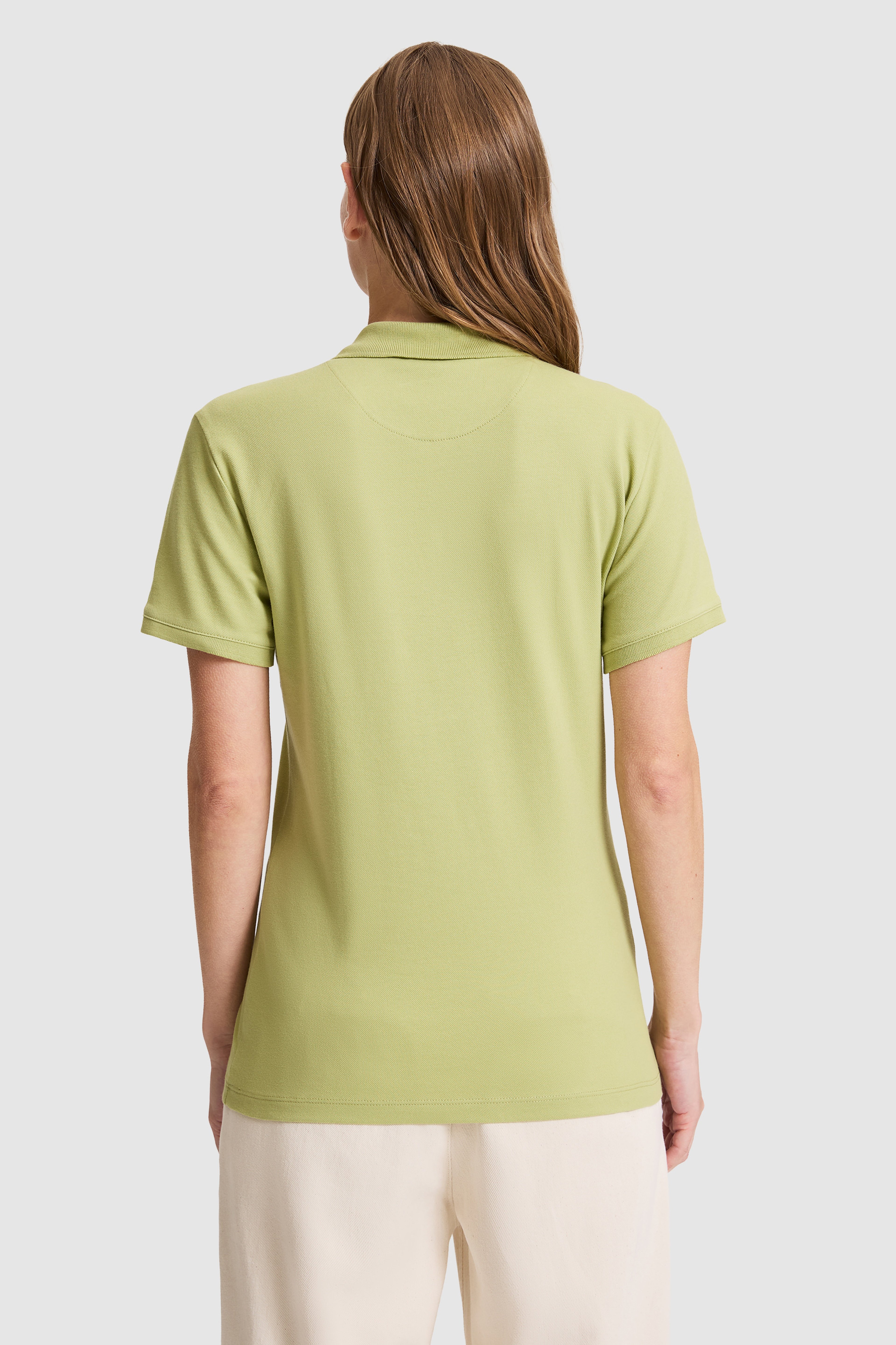 Kadın Yeşil Polo Yaka Basic Tişört - Image 5