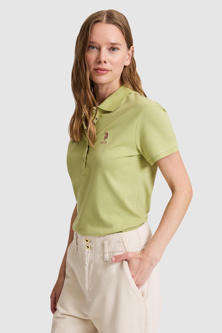 Kadın Yeşil Polo Yaka Basic Tişört - 50326475056