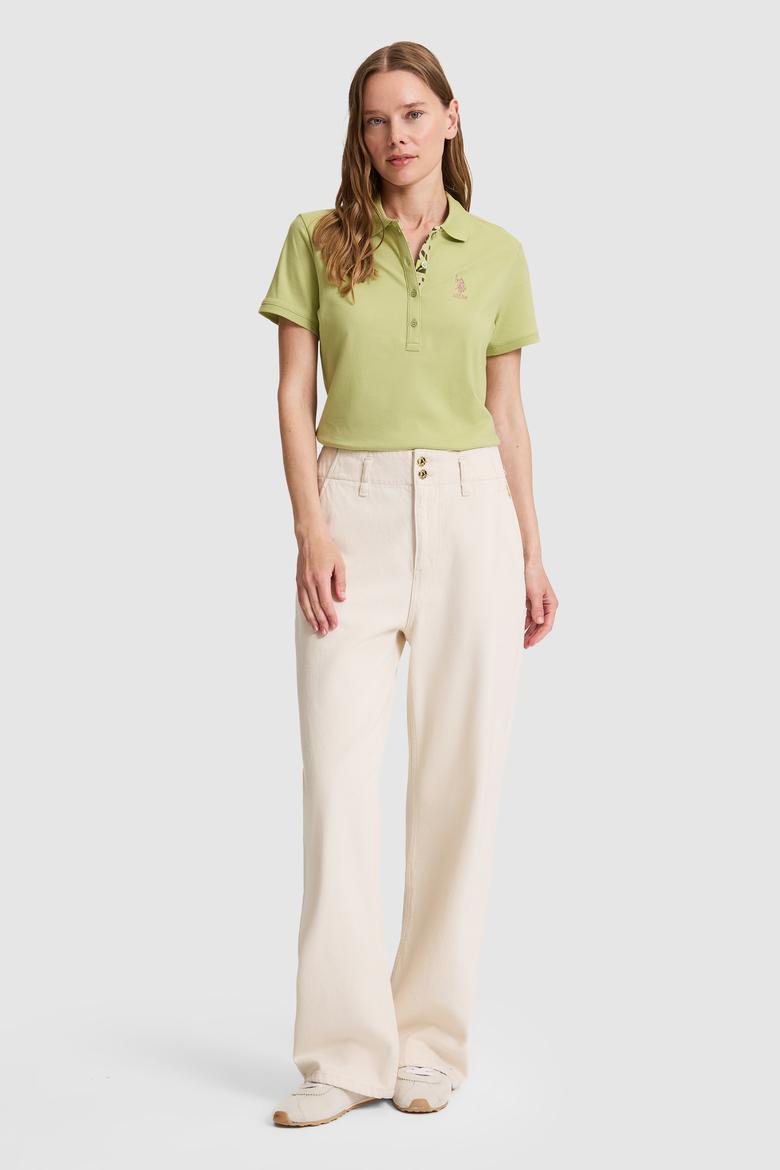 Kadın Yeşil Polo Yaka Basic Tişört - 50326475056
