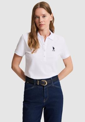 Kadın Beyaz Polo Yaka Basic Tişört - 50326475002