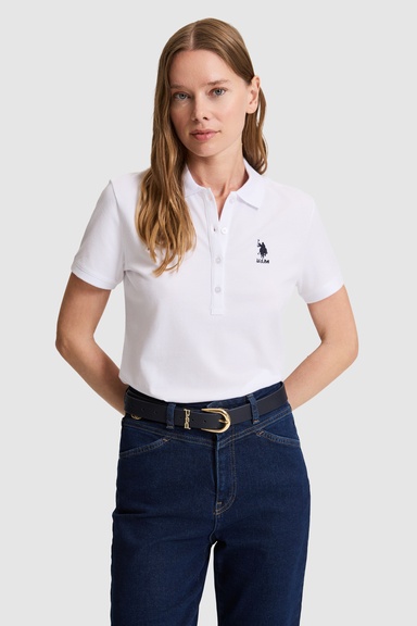 Kadın Beyaz Polo Yaka Basic Tişört