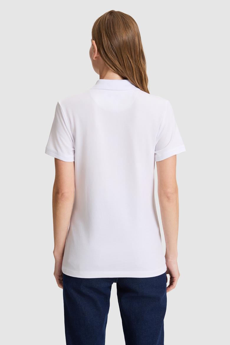 Kadın Beyaz Polo Yaka Basic Tişört - 50326475002
