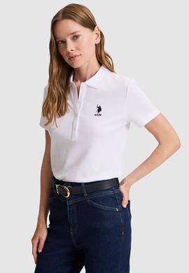 Kadın Beyaz Polo Yaka Basic Tişört - 50326475002