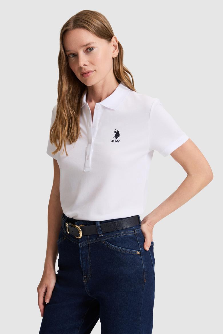 Kadın Beyaz Polo Yaka Basic Tişört - 50326475002