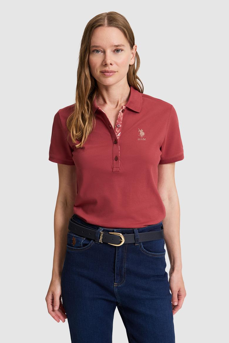 Kadın Fuşya Polo Yaka Basic Tişört