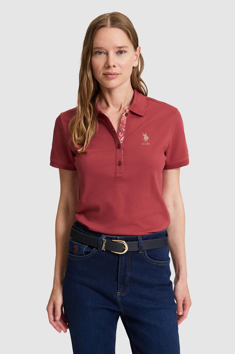 Kadın Fuşya Polo Yaka Basic Tişört