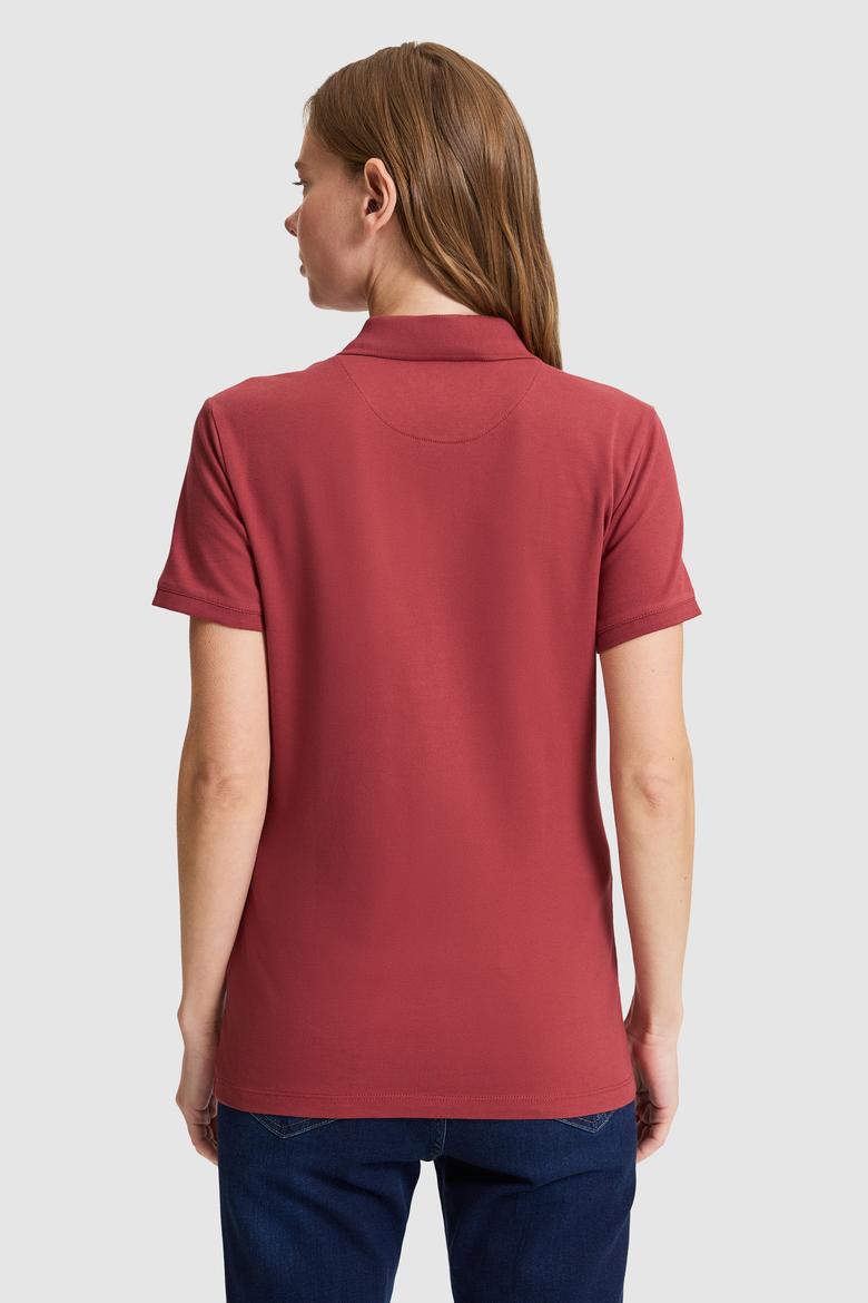 Kadın Fuşya Polo Yaka Basic Tişört - 50326475018
