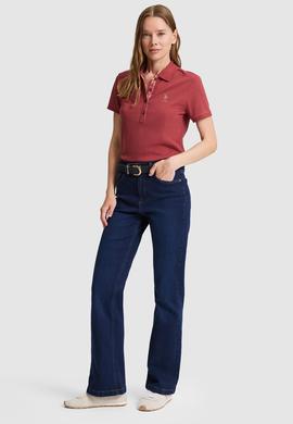 Kadın Fuşya Polo Yaka Basic Tişört - 50326475018
