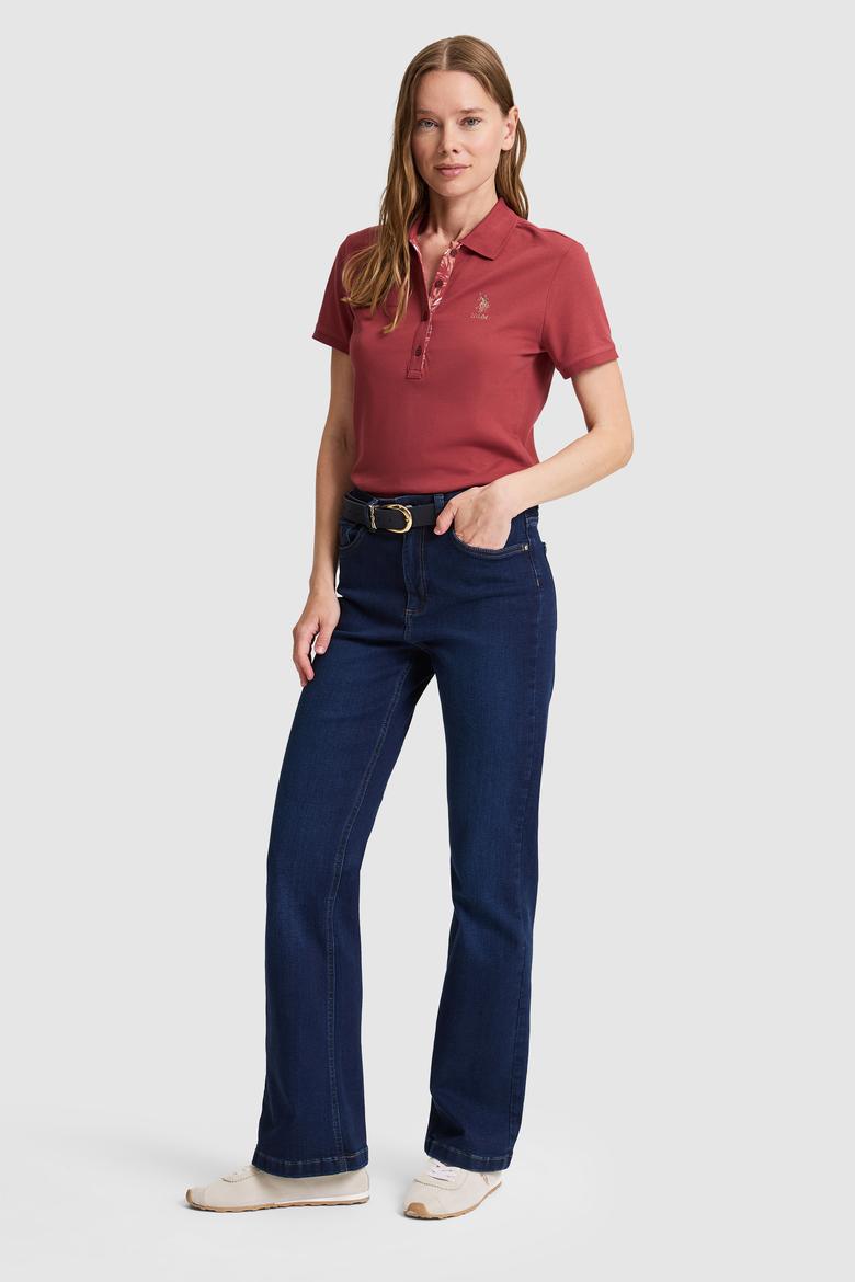 Kadın Fuşya Polo Yaka Basic Tişört - 50326475018