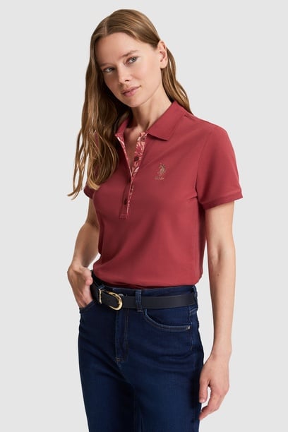 Kadın Fuşya Polo Yaka Basic Tişört