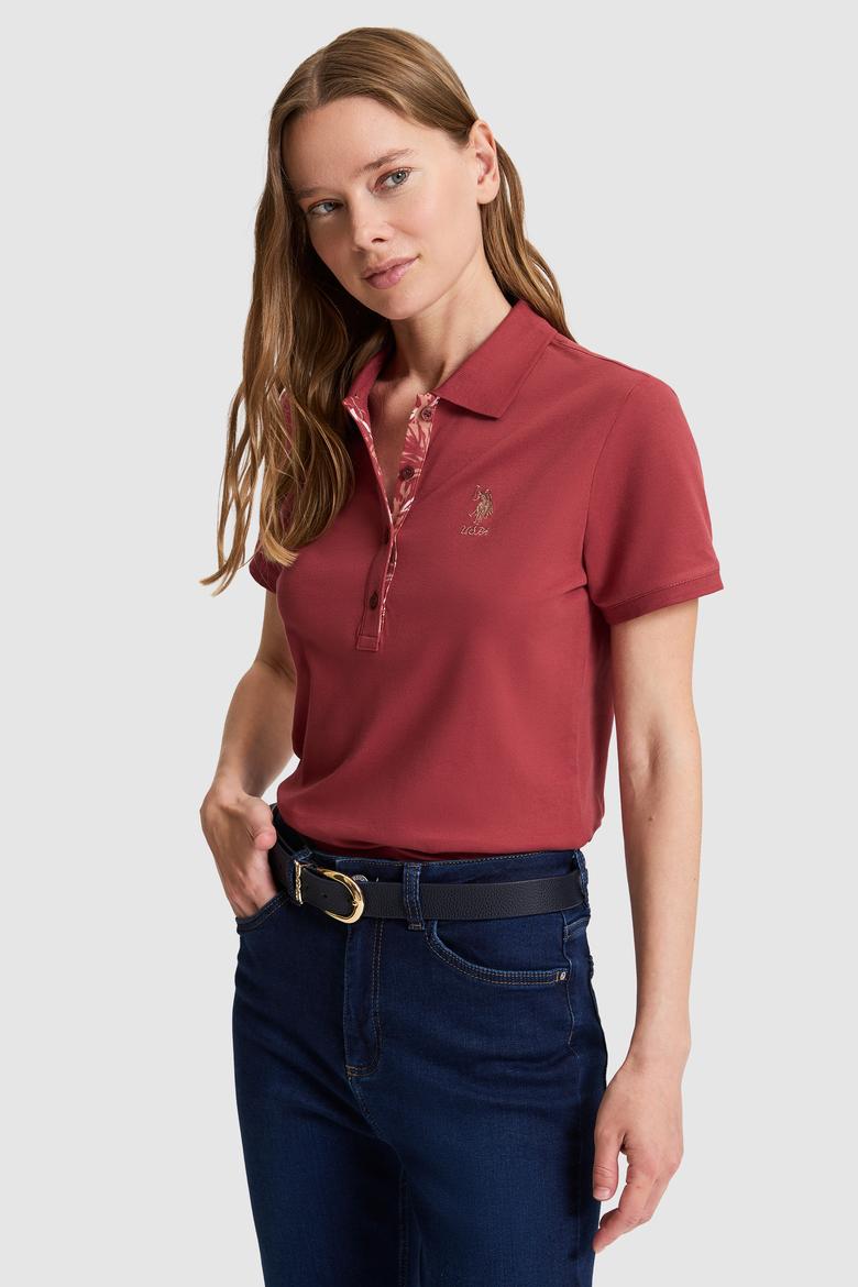 Kadın Fuşya Polo Yaka Basic Tişört - 50326475018