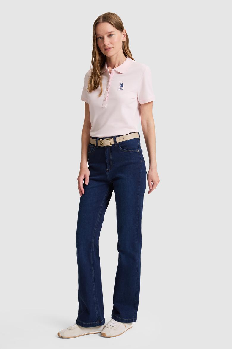 Kadın Açık Pembe Polo Yaka Basic Tişört - 50326475026