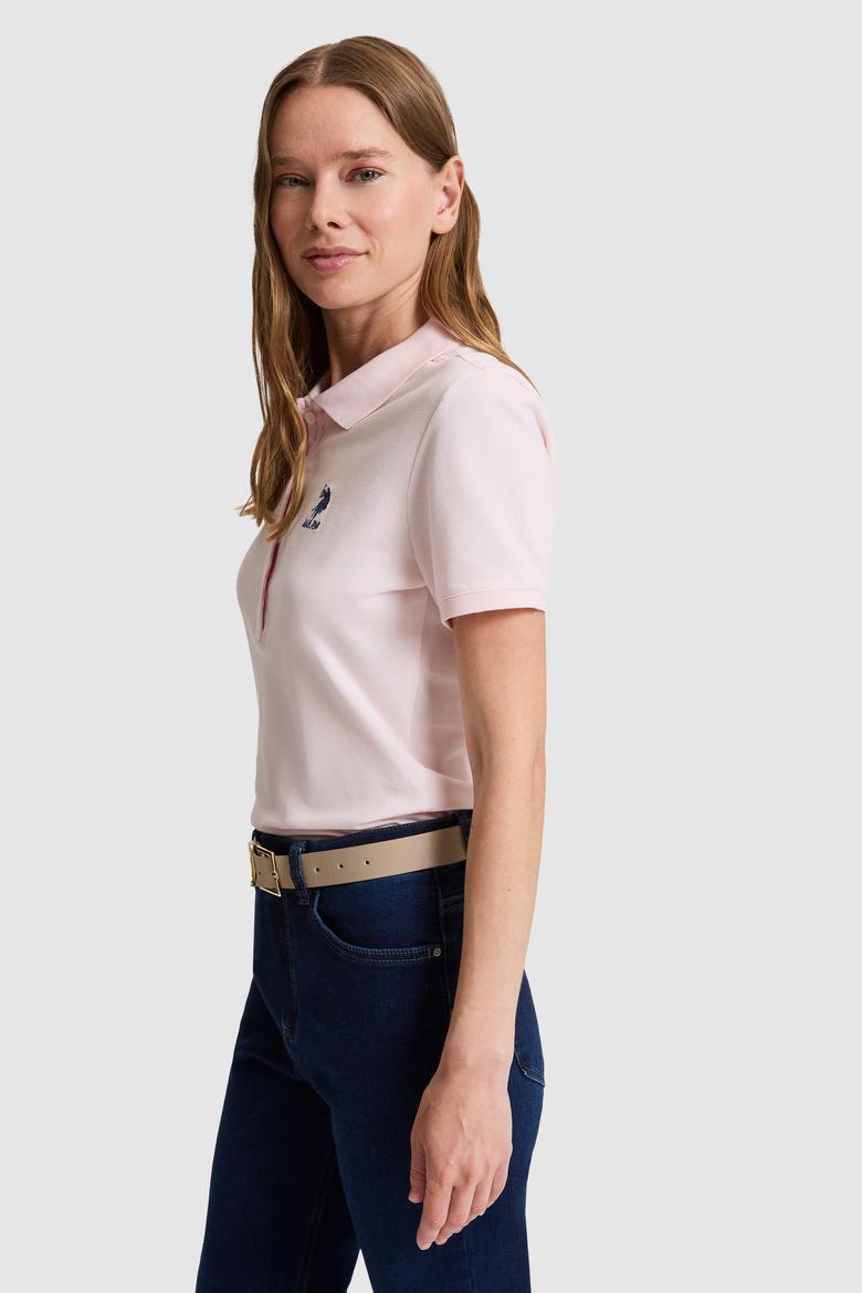 Kadın Açık Pembe Polo Yaka Basic Tişört - 50326475026