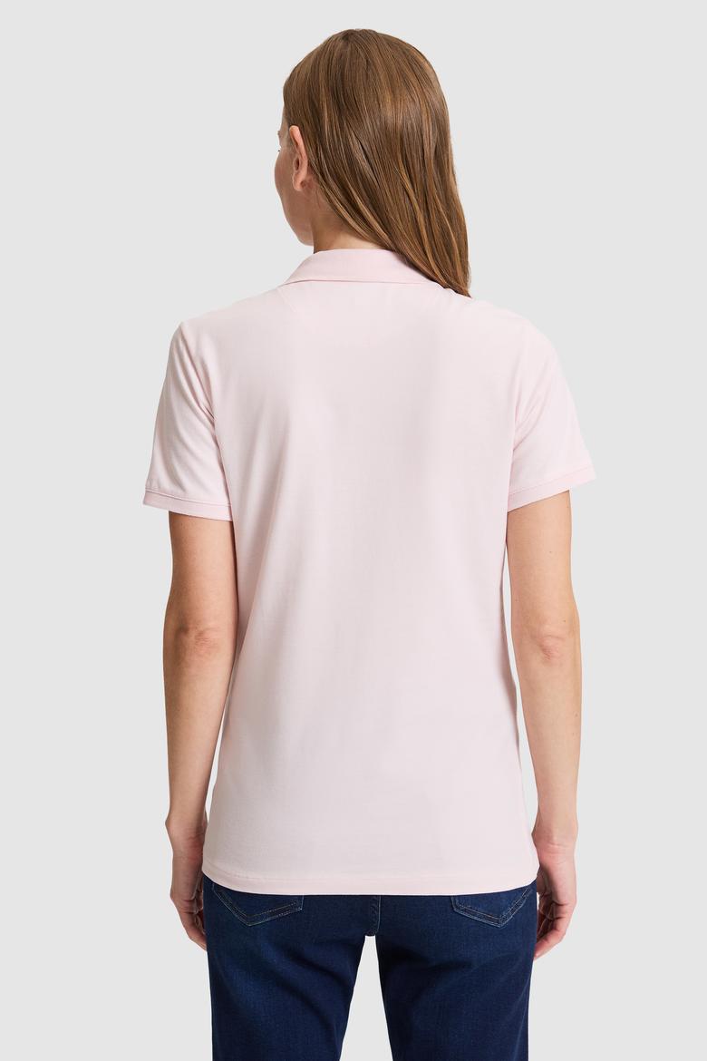 Kadın Açık Pembe Polo Yaka Basic Tişört - 50326475026