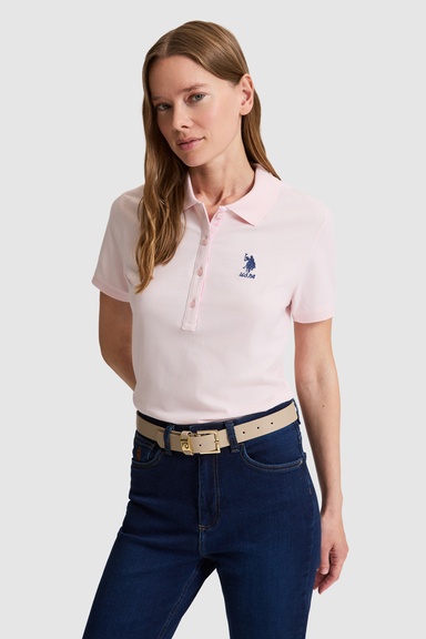 Kadın Açık Pembe Polo Yaka Basic Tişört