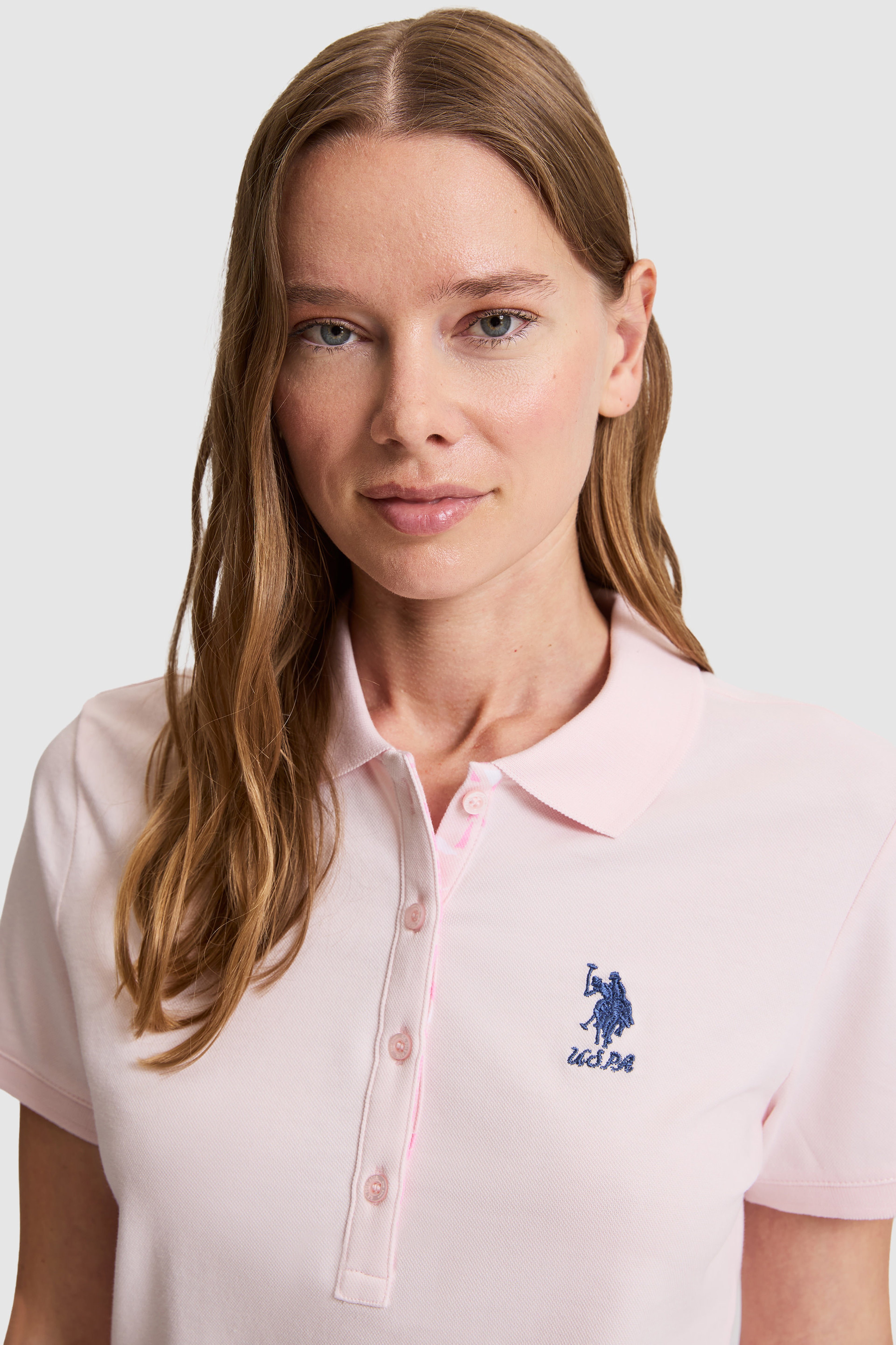 Kadın Açık Pembe Polo Yaka Basic Tişört
