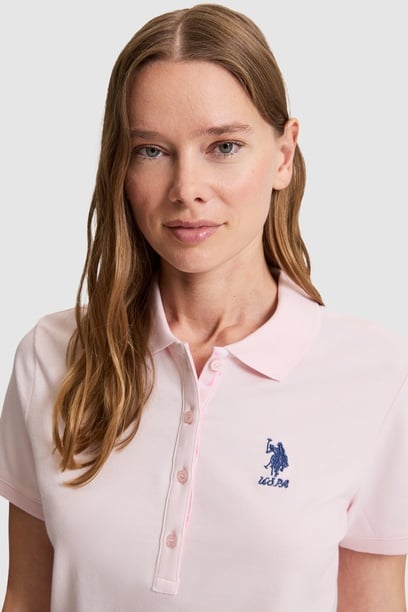 Kadın Açık Pembe Polo Yaka Basic Tişört