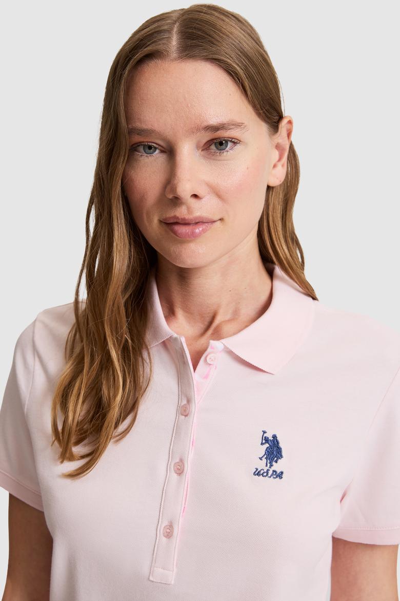 Kadın Açık Pembe Polo Yaka Basic Tişört - 50326475026