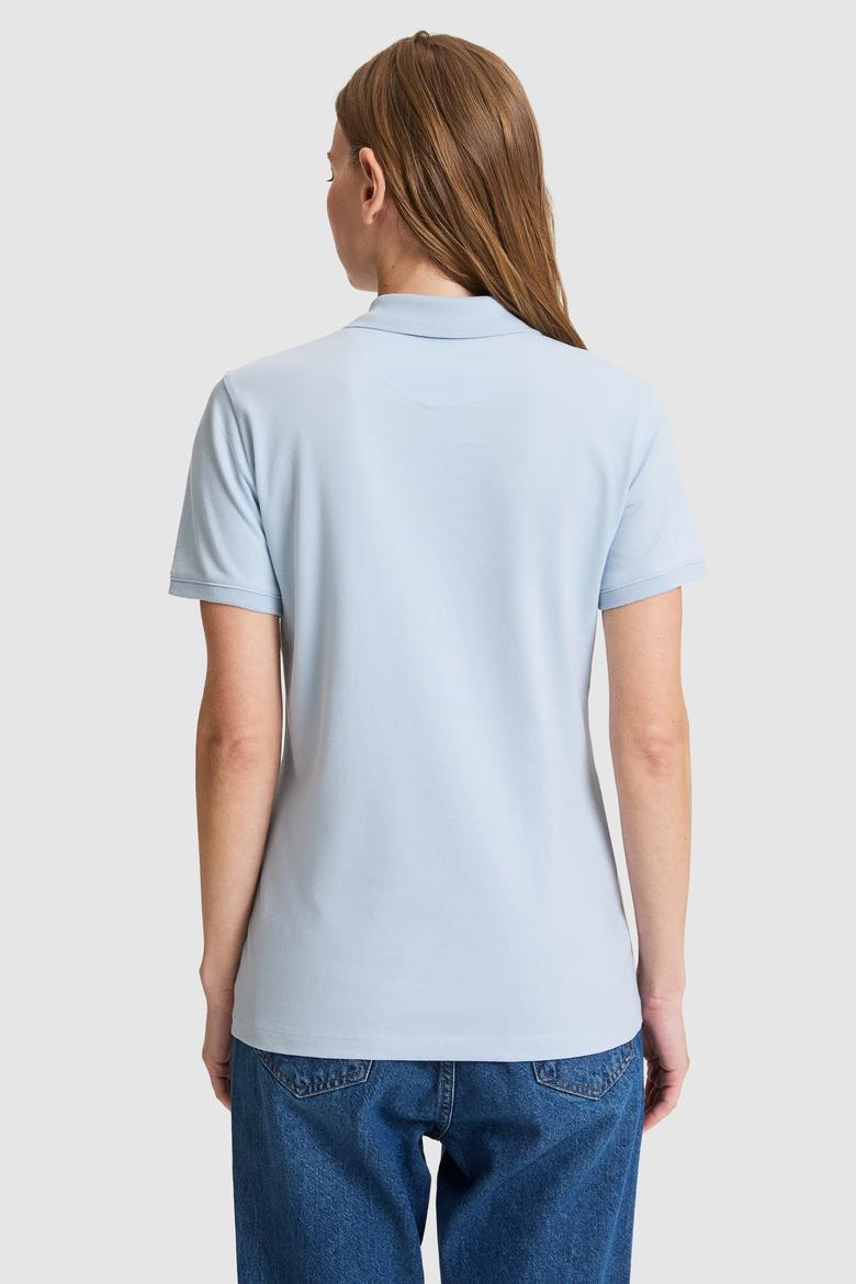 Kadın Açık Mavi Polo Yaka Basic Tişört - 50326475010