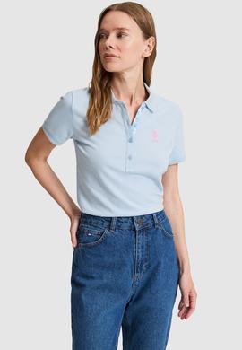 Kadın Açık Mavi Polo Yaka Basic Tişört - 50326475010