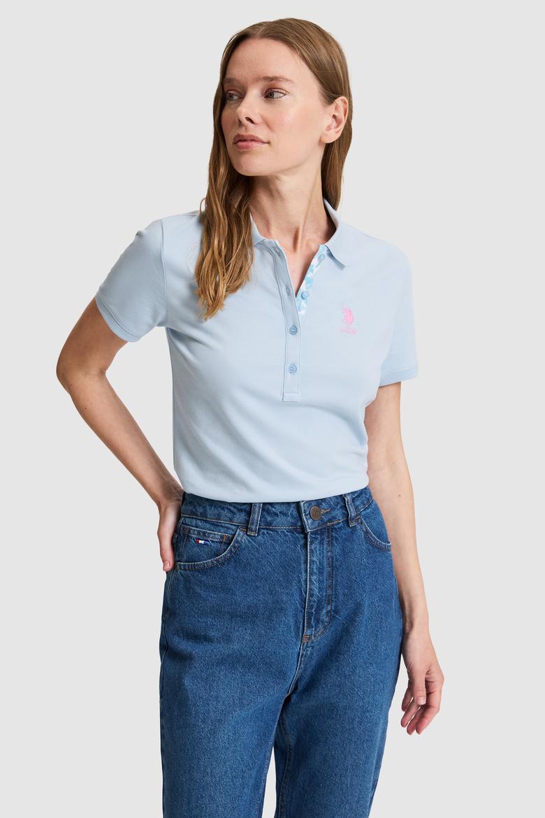 Kadın Açık Mavi Polo Yaka Basic Tişört - 50326475010