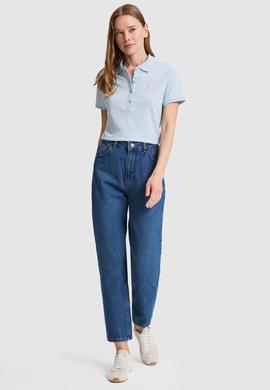 Kadın Açık Mavi Polo Yaka Basic Tişört - 50326475010