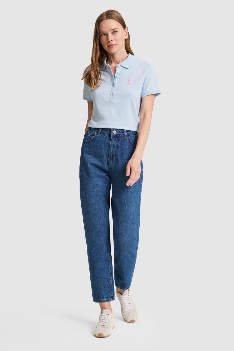 Kadın Açık Mavi Polo Yaka Basic Tişört - 50326475010