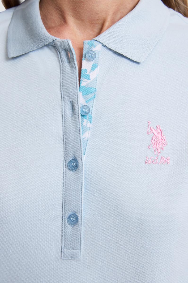 Kadın Açık Mavi Polo Yaka Basic Tişört