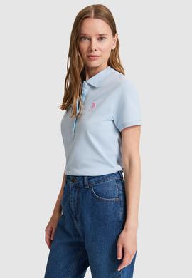 Kadın Açık Mavi Polo Yaka Basic Tişört - 50326475010