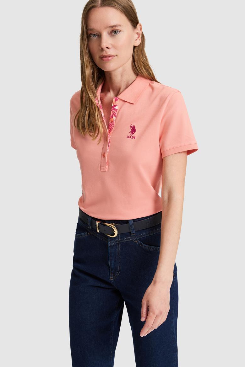 Kadın Somon Polo Yaka Basic Tişört - 50326475042