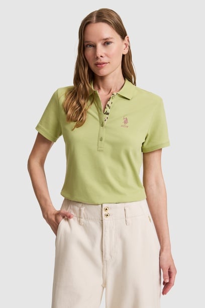 Kadın Yeşil Polo Yaka Basic Tişört