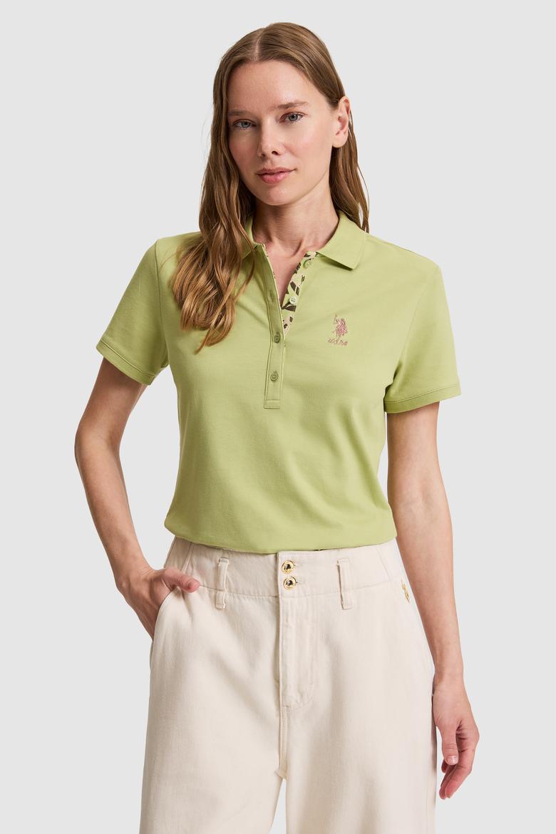 Kadın Yeşil Polo Yaka Basic Tişört