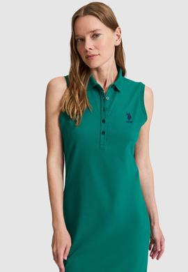 Kadın Koyu Yeşil Polo Yaka Örme Elbise - 50323571046