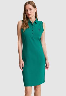 Kadın Koyu Yeşil Polo Yaka Örme Elbise - 50323571046