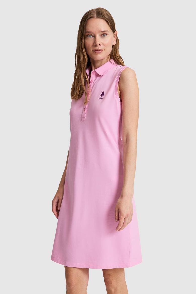 Kadın Pembe Polo Yaka Örme Elbise - 50323571015