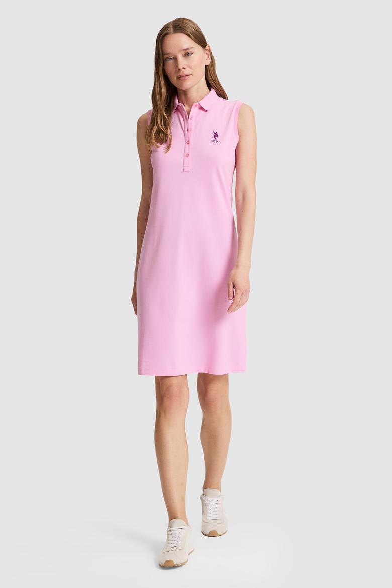 Kadın Pembe Polo Yaka Örme Elbise - 50323571015