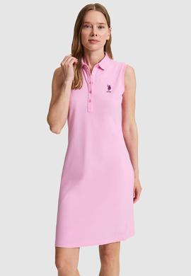 Kadın Pembe Polo Yaka Örme Elbise - 50323571015