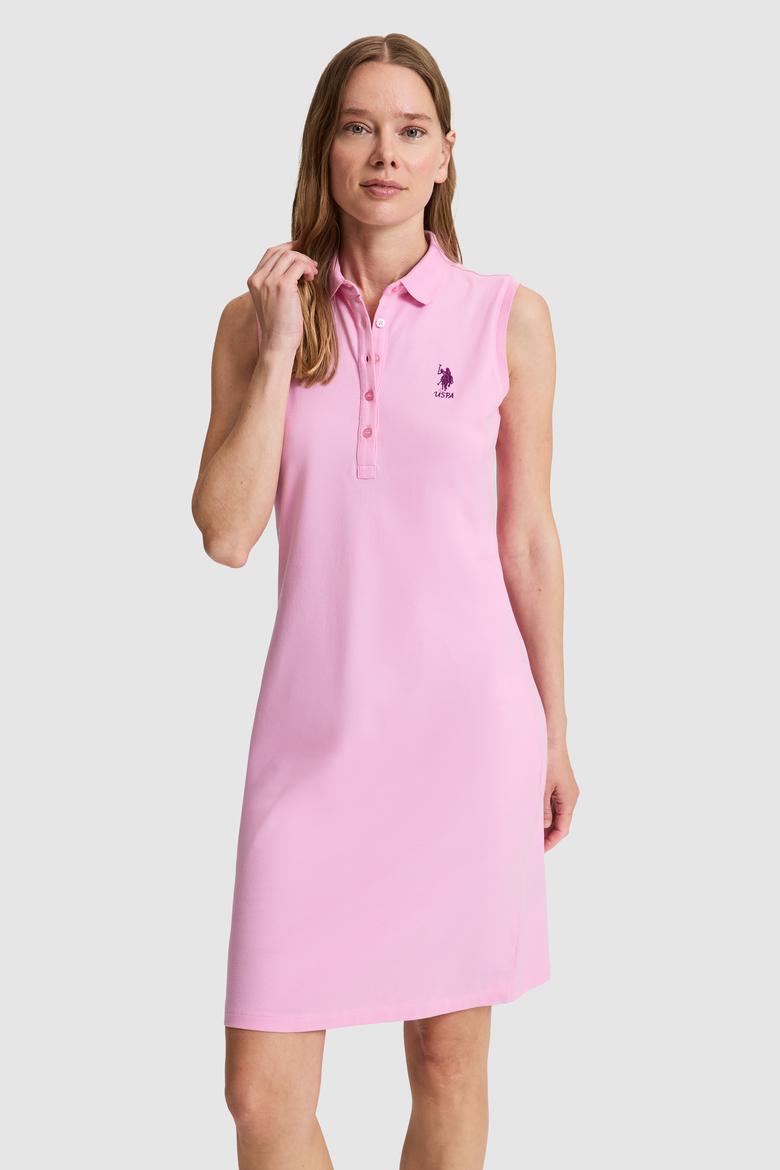 Kadın Pembe Polo Yaka Örme Elbise - 50323571015