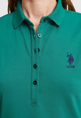 Kadın Koyu Yeşil Polo Yaka Örme Elbise - 50323571046