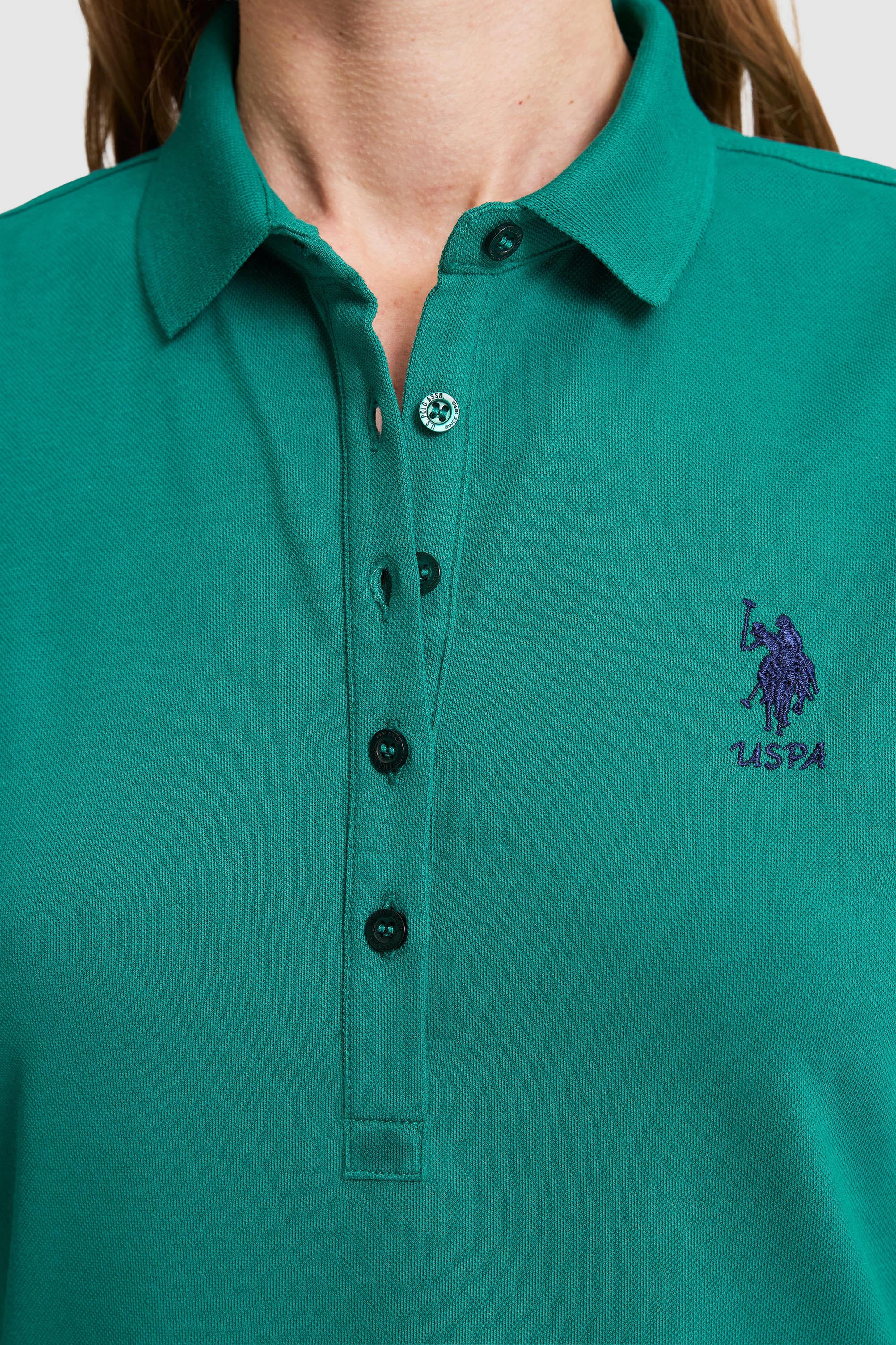 Kadın Koyu Yeşil Polo Yaka Örme Elbise - Image 7