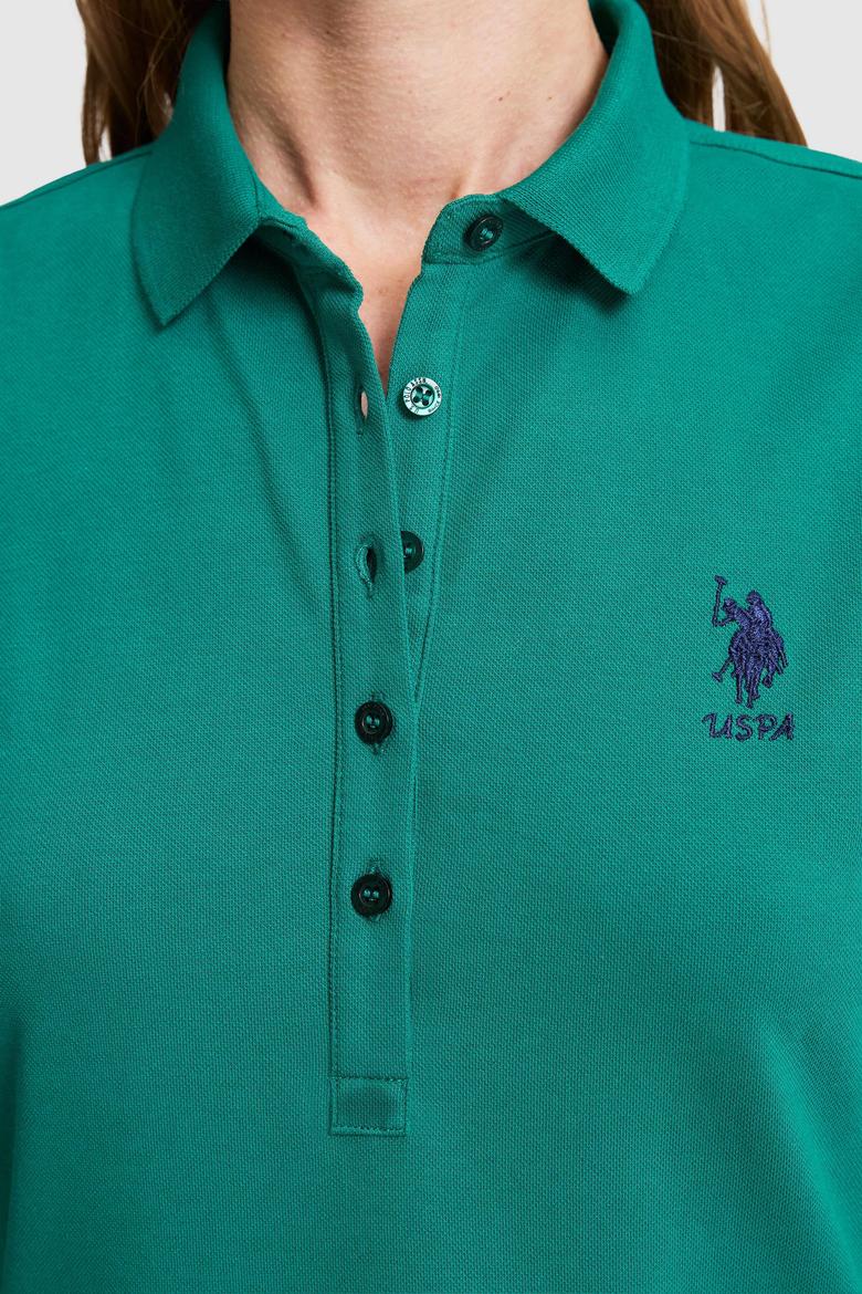 Kadın Koyu Yeşil Polo Yaka Örme Elbise - 50323571046