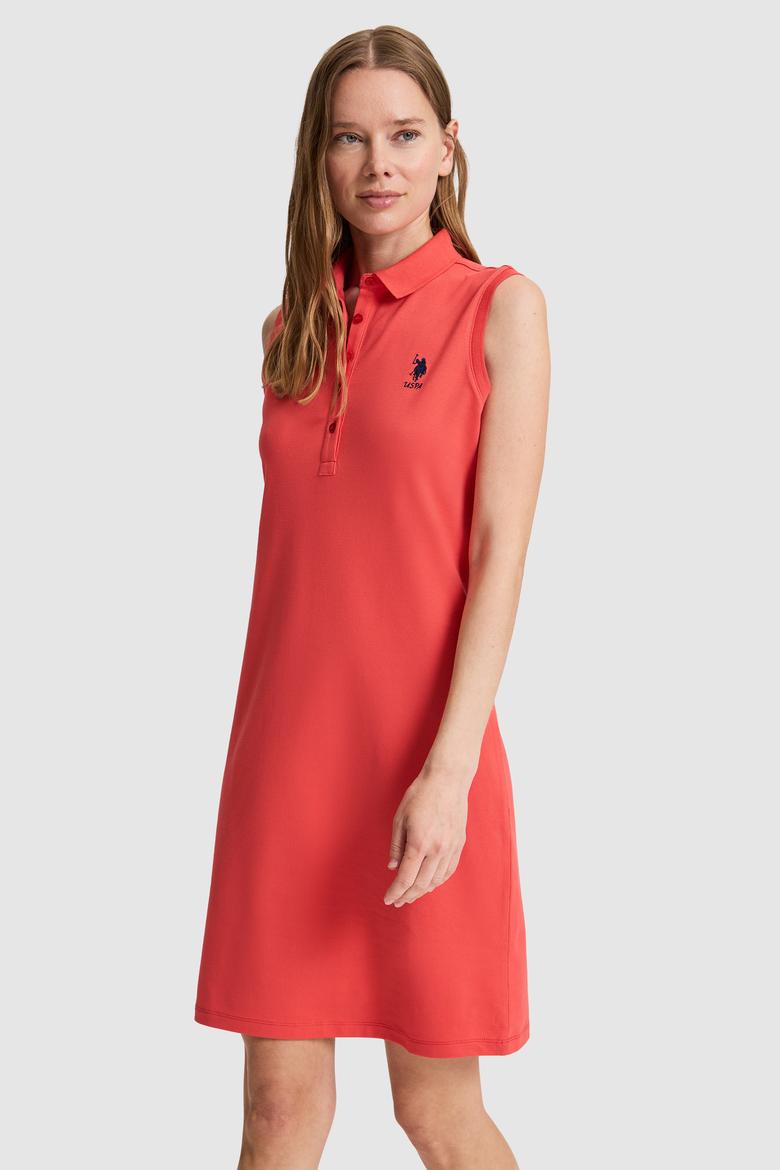 Kadın Kırmızı Polo Yaka Örme Elbise - 50323571059