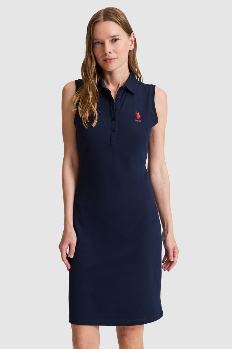 Kadın Lacivert Polo Yaka Örme Elbise - 50323571003