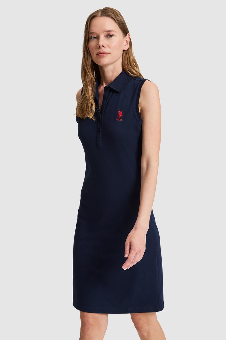 Kadın Lacivert Polo Yaka Örme Elbise - 50323571003