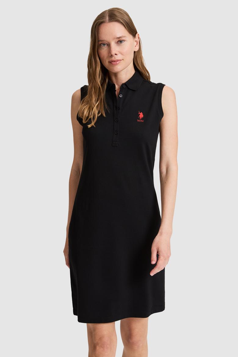 Kadın Siyah Polo Yaka Örme Elbise - 50323571027